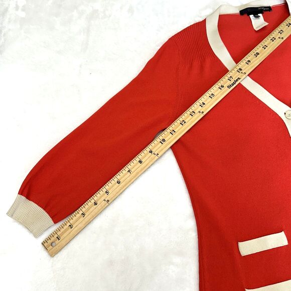 Les Copains Women's Scarlet Cream Trim V-Neck Cuffs 3/4 Sleeve Knit Sweater Sz 6 - Picture 11 of 13